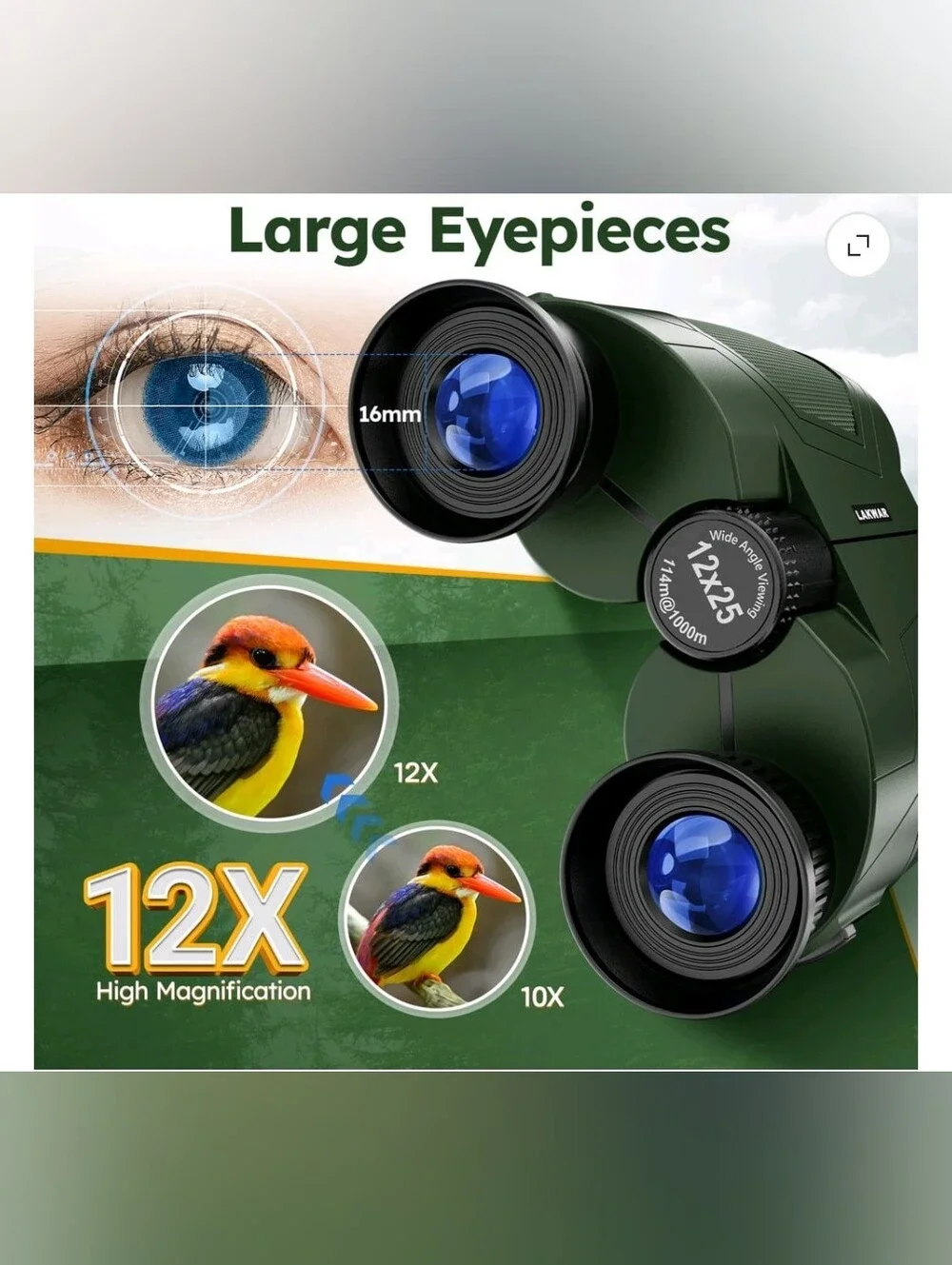 Compact Binoculars for Adults-12x25 Small Binoculars for Bird Watching Hunting W